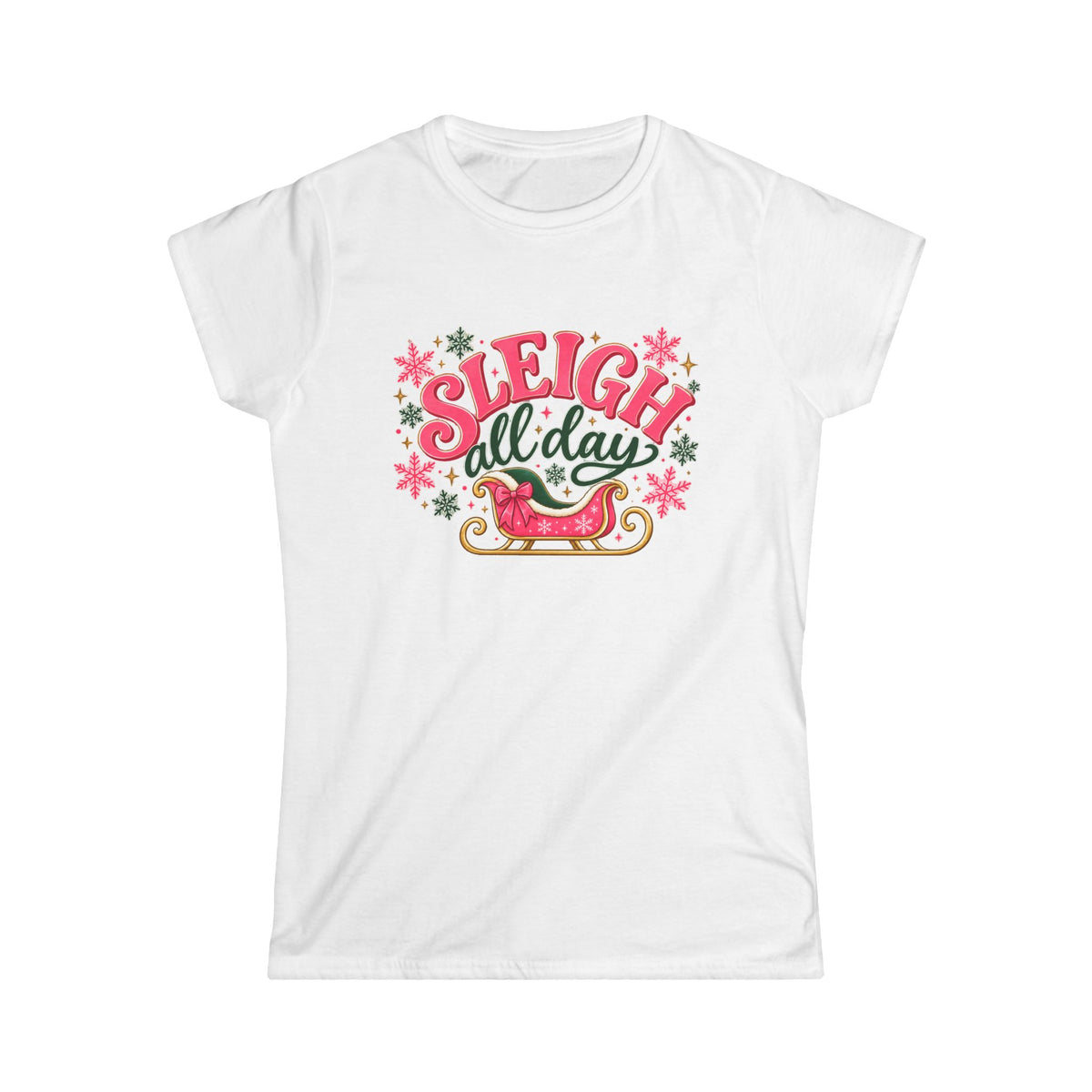 Sleigh All Day Shirt, Pink Christmas T Shirt Women, Retro Holiday Tee, Funny Xmas Shirt, Cute Christmas Gift for Her, Sleigh Graphic Top