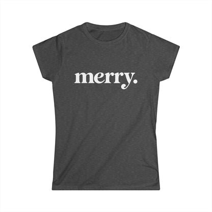 Merry Shirt Women, Minimalist Christmas T Shirt, Cute Holiday Tee, Red Xmas Shirt, Christmas Gift for Her, Simple Retro Merry Top