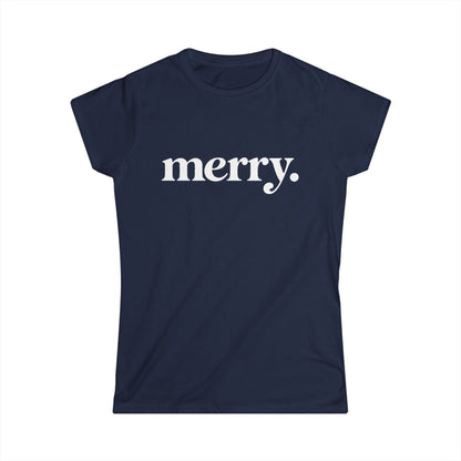 Merry Shirt Women, Minimalist Christmas T Shirt, Cute Holiday Tee, Red Xmas Shirt, Christmas Gift for Her, Simple Retro Merry Top