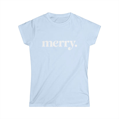 Merry Shirt Women, Minimalist Christmas T Shirt, Cute Holiday Tee, Red Xmas Shirt, Christmas Gift for Her, Simple Retro Merry Top