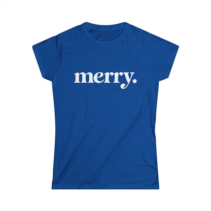 Merry Shirt Women, Minimalist Christmas T Shirt, Cute Holiday Tee, Red Xmas Shirt, Christmas Gift for Her, Simple Retro Merry Top