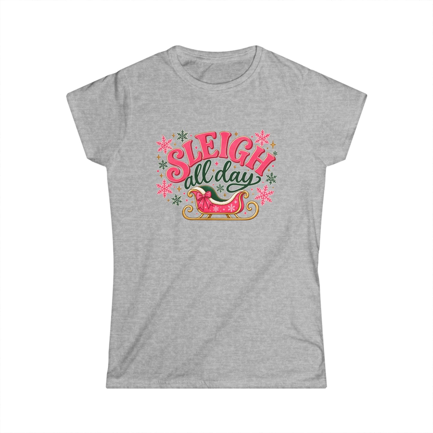 Sleigh All Day Shirt, Pink Christmas T Shirt Women, Retro Holiday Tee, Funny Xmas Shirt, Cute Christmas Gift for Her, Sleigh Graphic Top