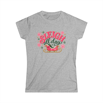 Sleigh All Day Shirt, Pink Christmas T Shirt Women, Retro Holiday Tee, Funny Xmas Shirt, Cute Christmas Gift for Her, Sleigh Graphic Top