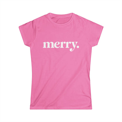 Merry Shirt Women, Minimalist Christmas T Shirt, Cute Holiday Tee, Red Xmas Shirt, Christmas Gift for Her, Simple Retro Merry Top