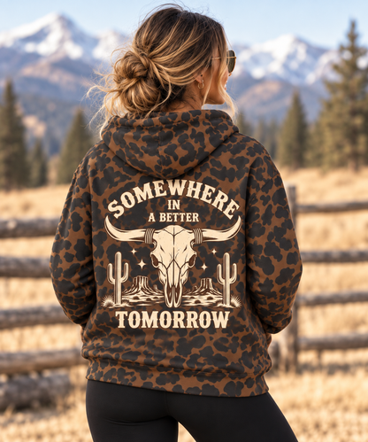 "Somewhere in a Better Tomorrow" Western Steer Skull Hoodie