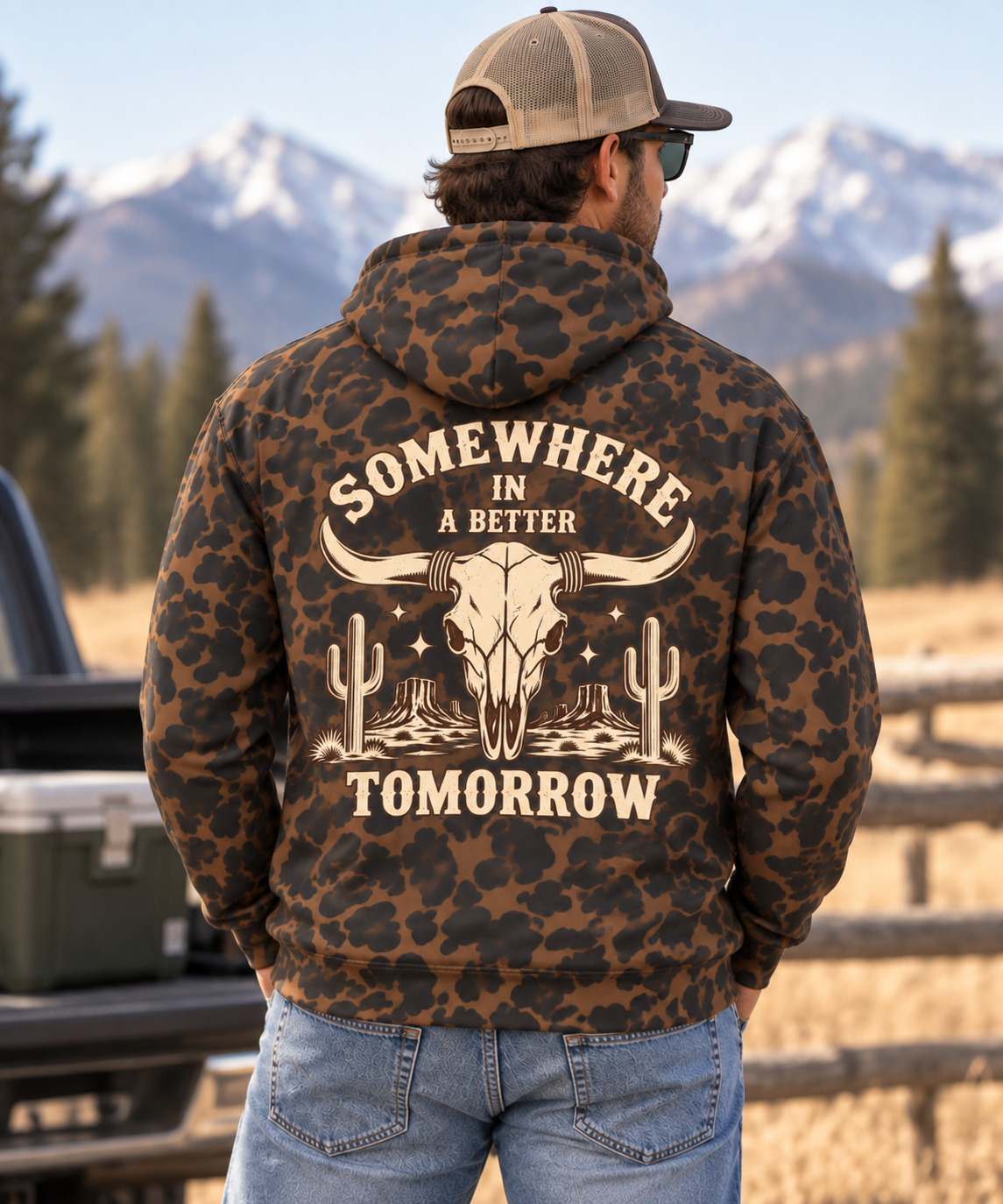 "Somewhere in a Better Tomorrow" Western Steer Skull Hoodie