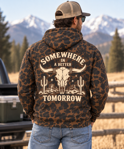 "Somewhere in a Better Tomorrow" Western Steer Skull Hoodie
