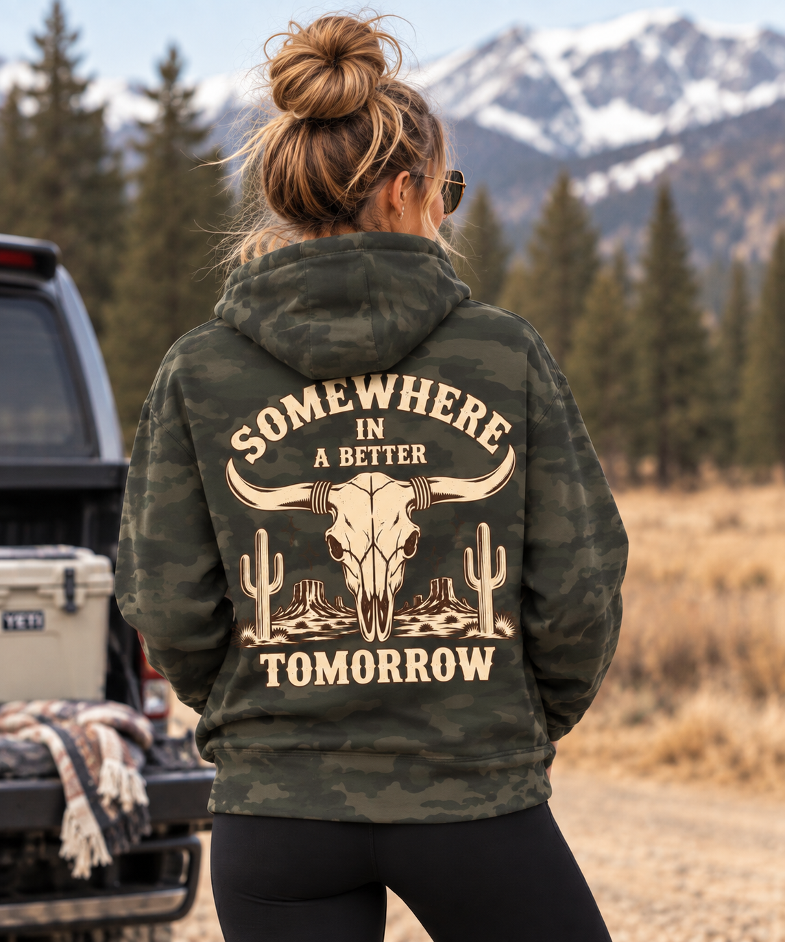 "Somewhere in a Better Tomorrow" Western Steer Skull Hoodie