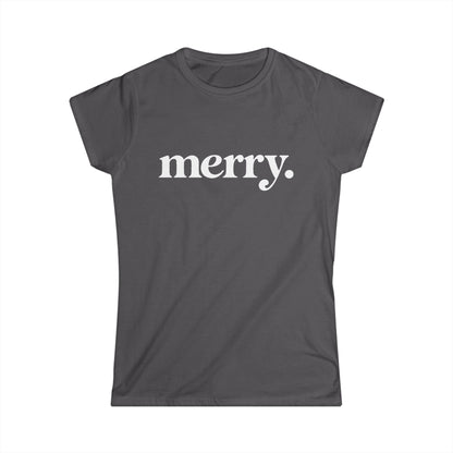Merry Shirt Women, Minimalist Christmas T Shirt, Cute Holiday Tee, Red Xmas Shirt, Christmas Gift for Her, Simple Retro Merry Top