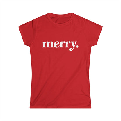 Merry Shirt Women, Minimalist Christmas T Shirt, Cute Holiday Tee, Red Xmas Shirt, Christmas Gift for Her, Simple Retro Merry Top
