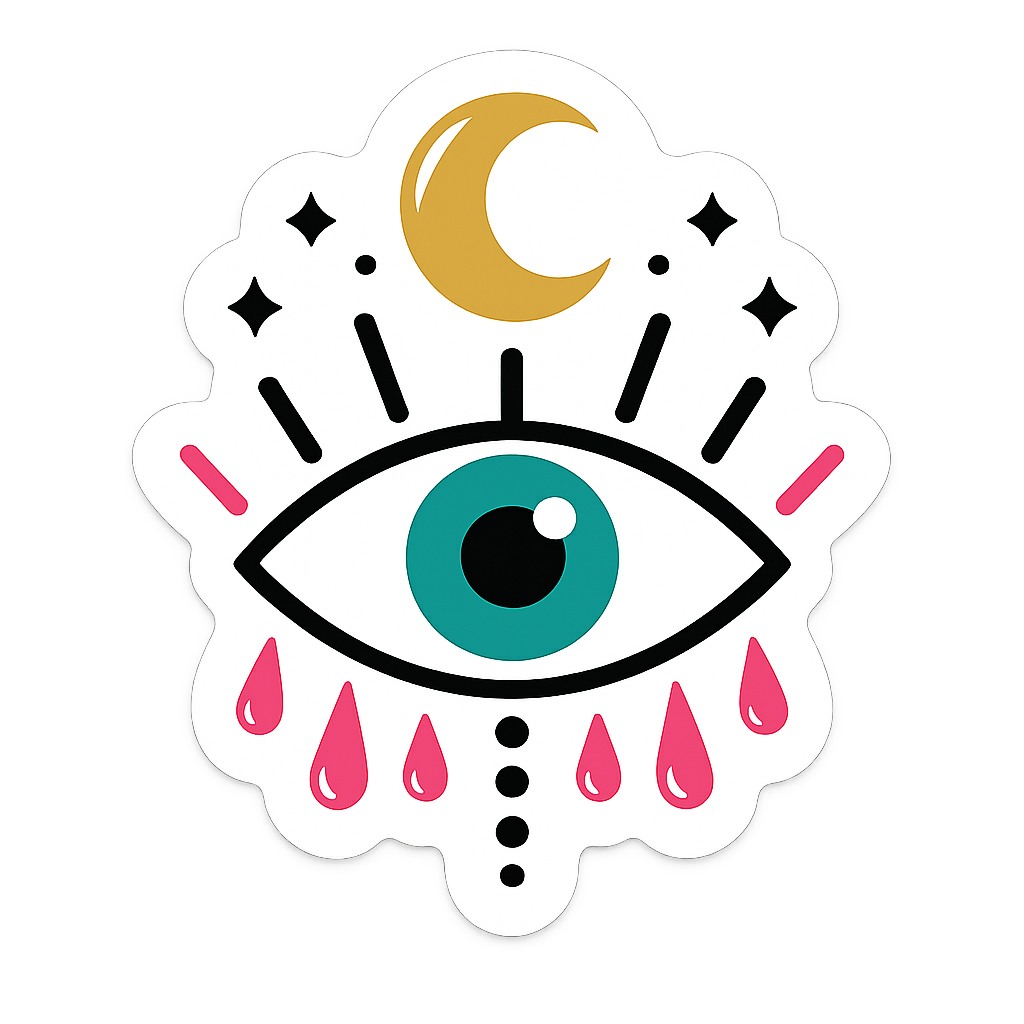 Moonlit Gold Crescent Moon Evil Eye