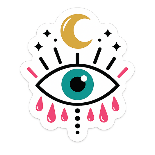 Moonlit Gold Crescent Moon Evil Eye